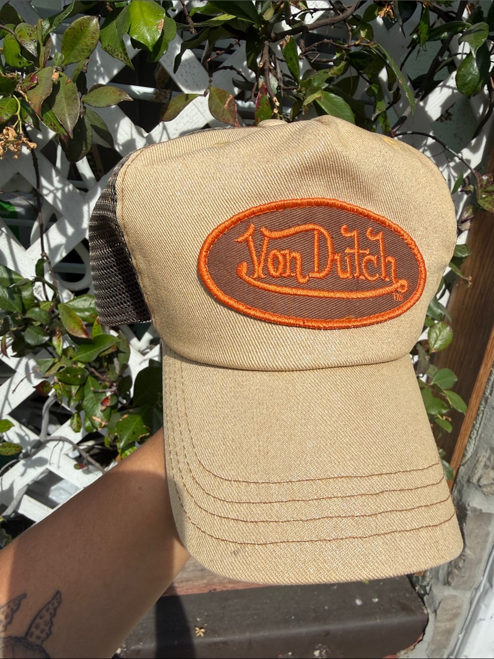 Von Dutch Beige Cap with Orange Patch